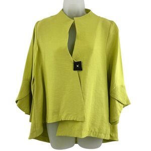 IC by CONNIE K Ribbed Jacket Women's Medium Lime Green Bell Sleeve Relaxed Fit
